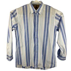 Dagr Long Sleeve Men's Button Down Striped Shirt Roll Up Sleeve Size:17.5 - 44